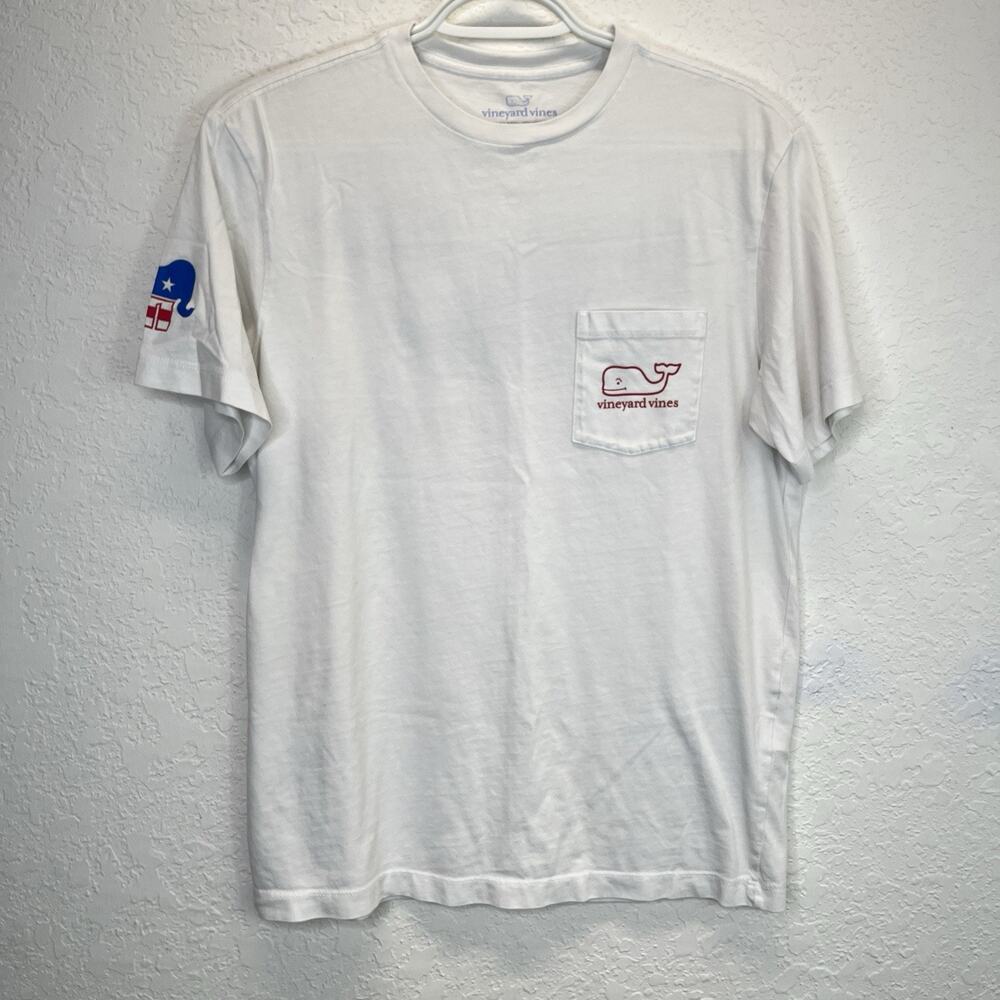 Vineyard Vines White GOP Republican Elephant Logo Tee Size XS, patch pocket